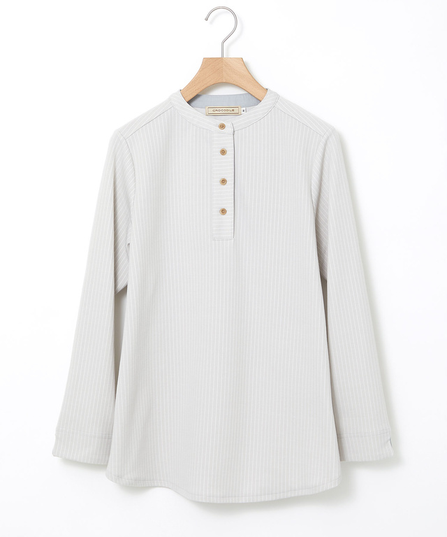 ストライプ ヘンリーネック カットソー