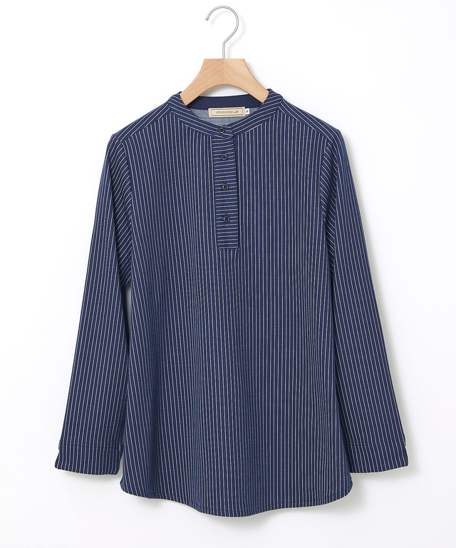 ストライプ ヘンリーネック カットソー