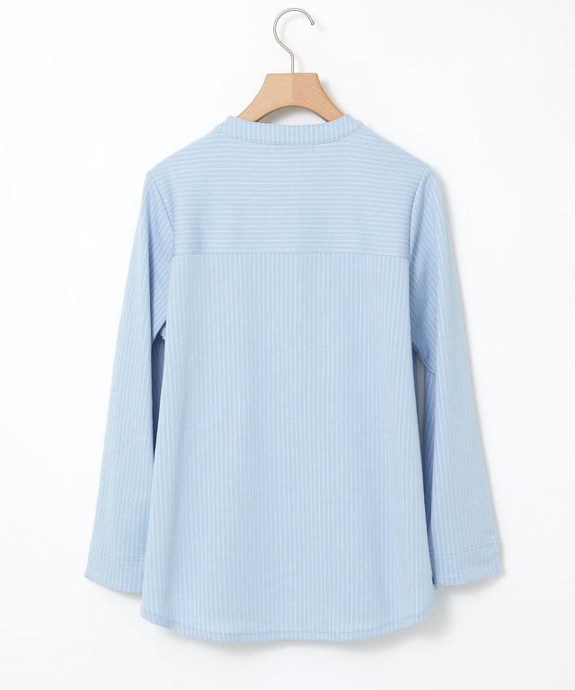 ストライプ ヘンリーネック カットソー