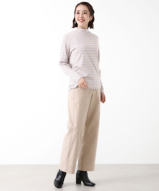 マルチボーダー ハイネック カットソー