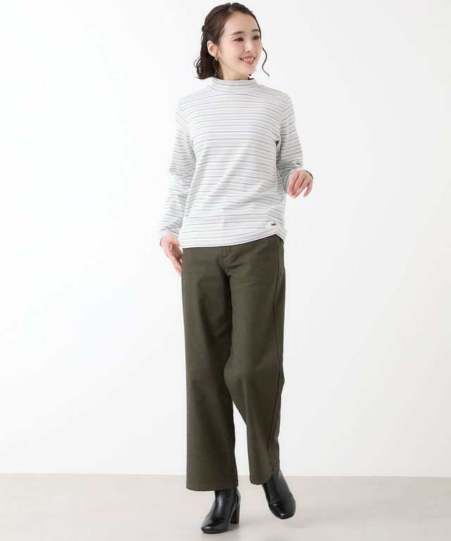 マルチボーダー ハイネック カットソー