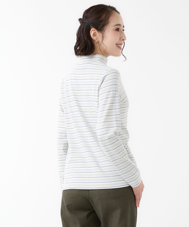 マルチボーダー ハイネック カットソー