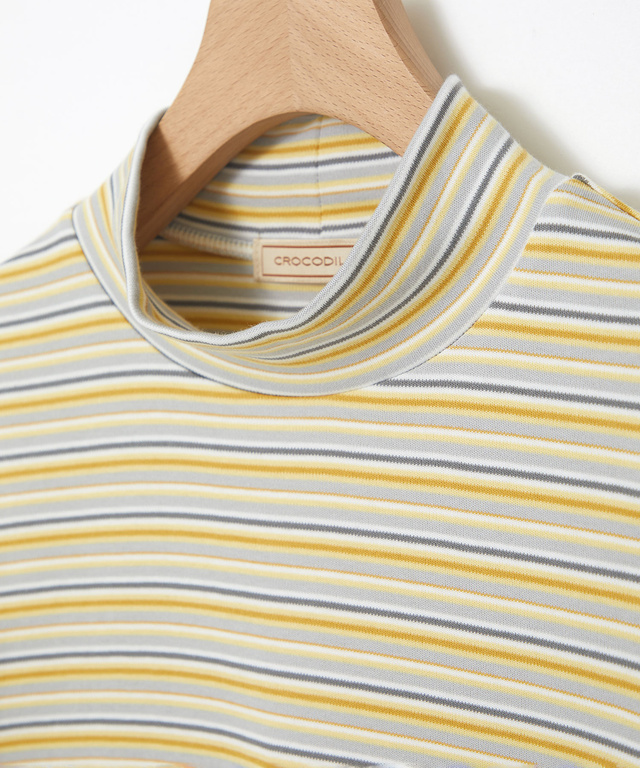 マルチボーダー ハイネック カットソー