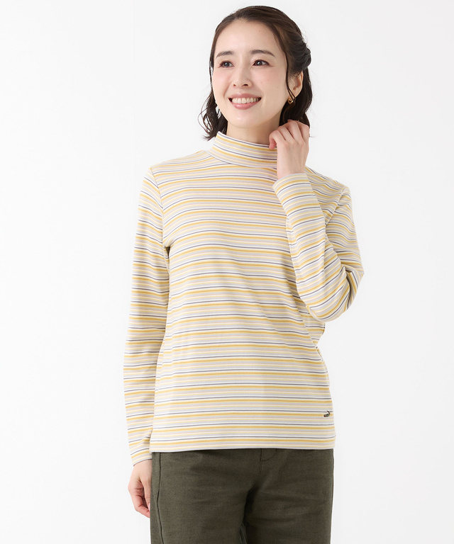 マルチボーダー ハイネック カットソー