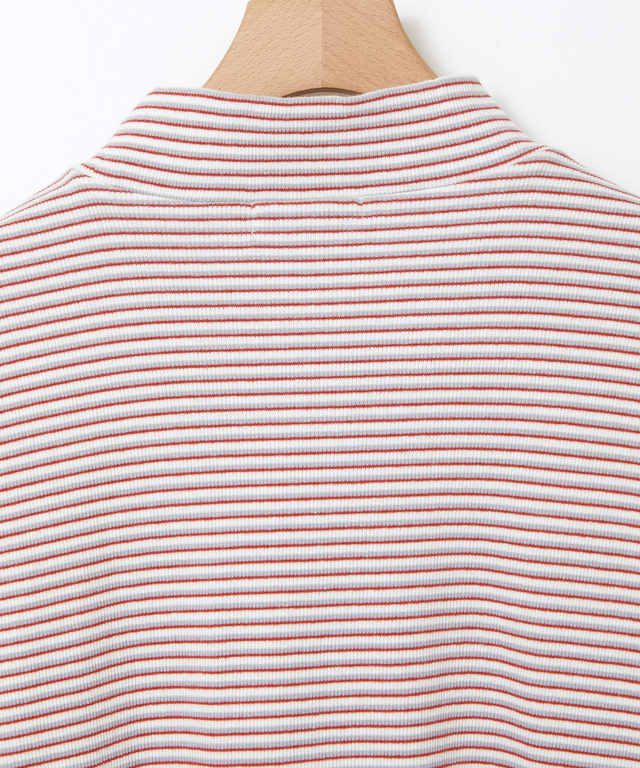 リブボーダー ハイネック カットソー