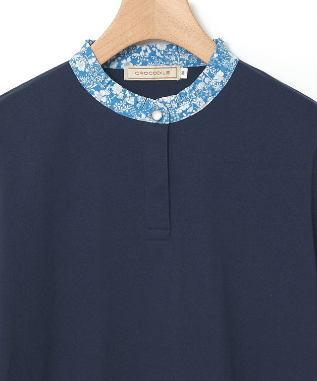 小花柄 フリル襟 プルオーバー