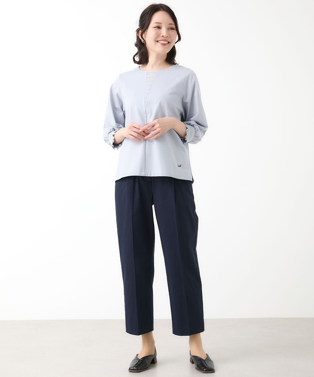 スモッキング刺繍 七分袖 カットソー