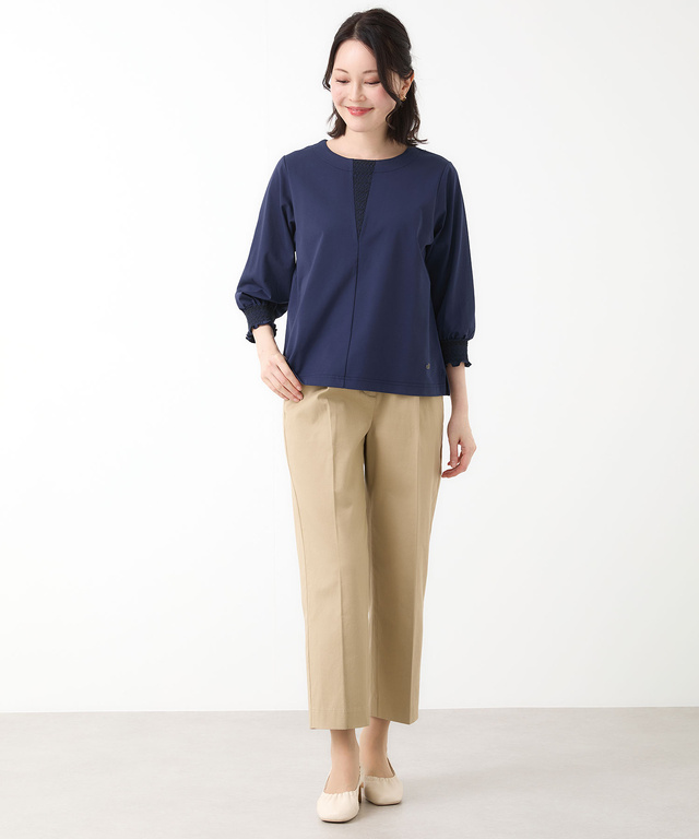 スモッキング刺繍 七分袖 カットソー