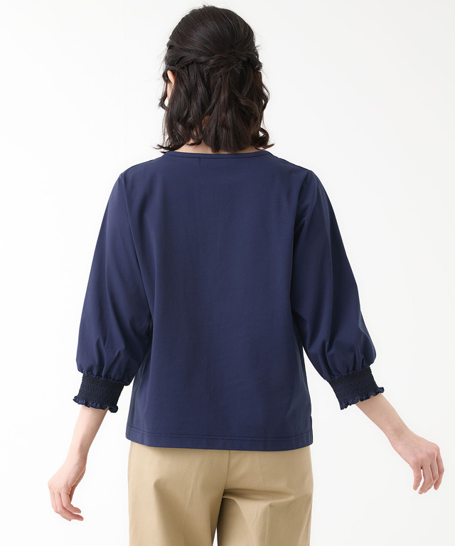 スモッキング刺繍 七分袖 カットソー