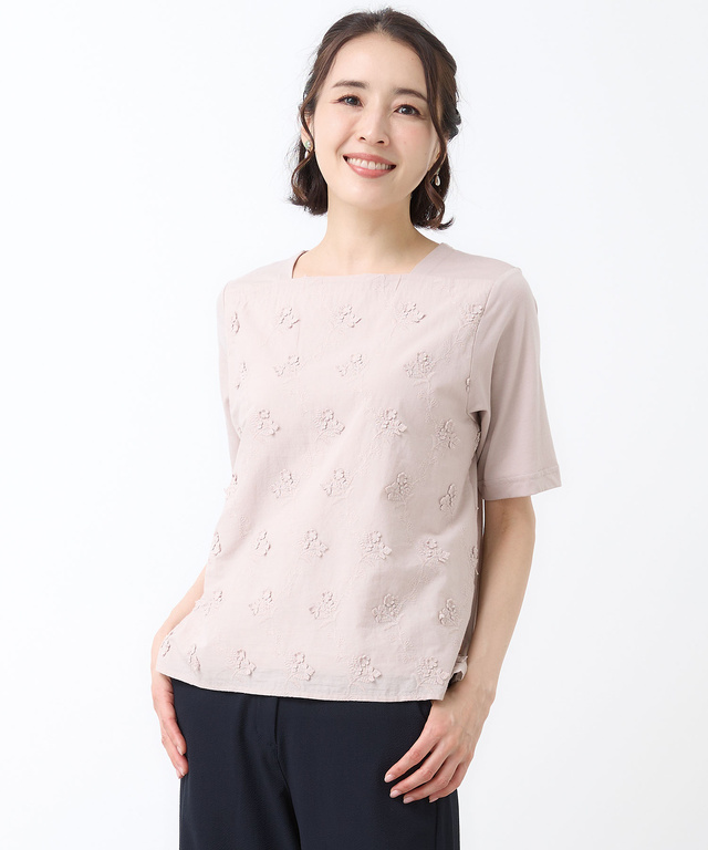 花柄刺繍 ドッキング プルオーバー