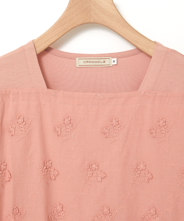 花柄刺繍 ドッキング プルオーバー