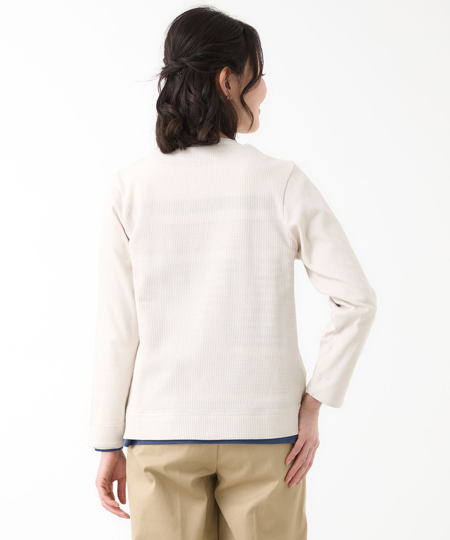 ワッフル生地 切り替え カーディガン