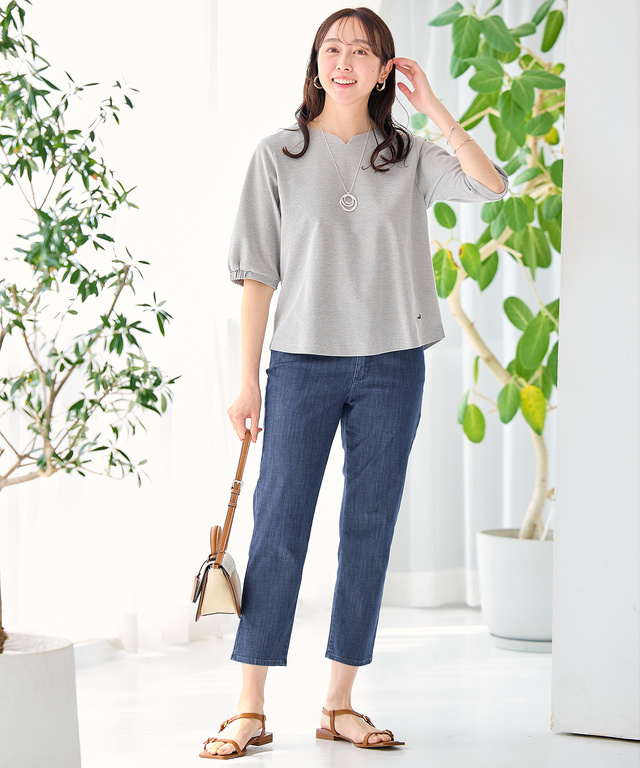 ピンボーダー パフスリーブ カットソー