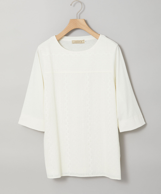 刺繍切り替え 七分袖 カットソー