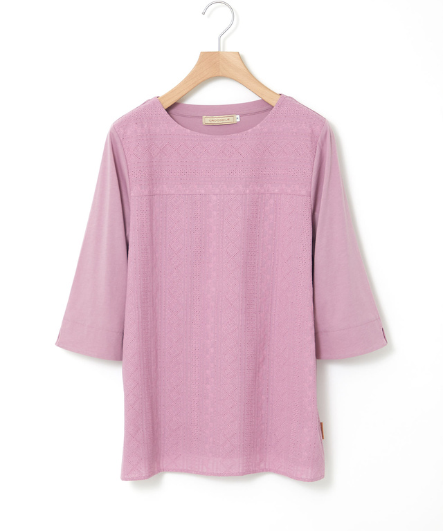 刺繍切り替え 七分袖 カットソー