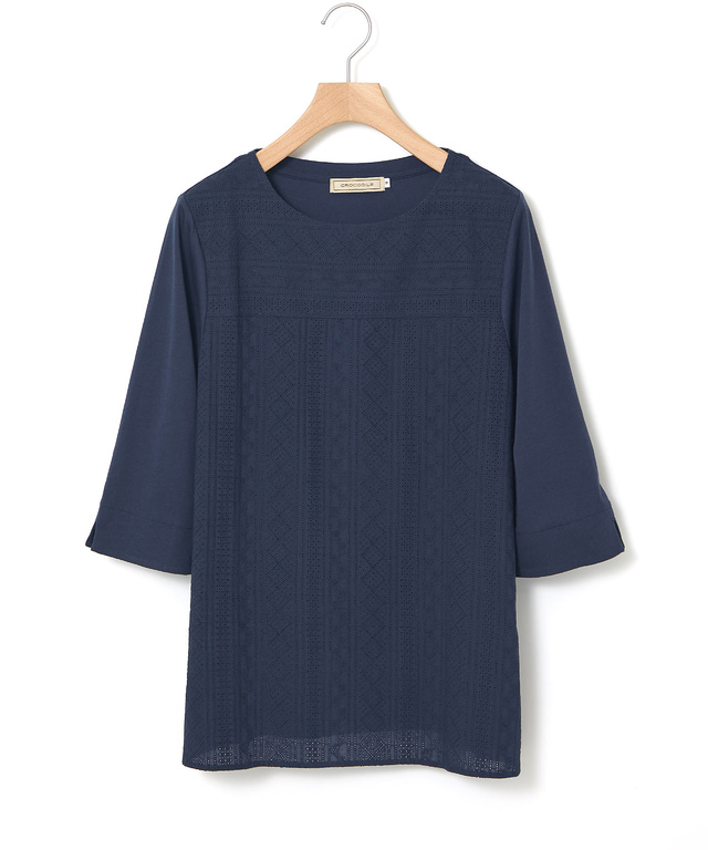 刺繍切り替え 七分袖 カットソー