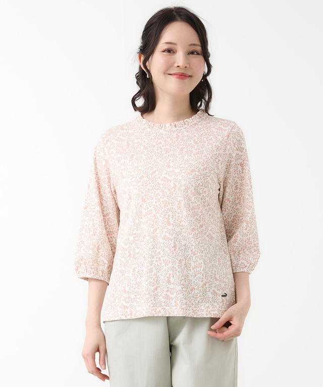 総柄プリント フリル襟 カットソー