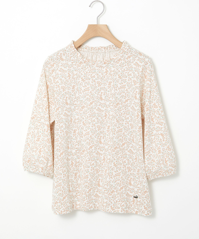 総柄プリント フリル襟 カットソー