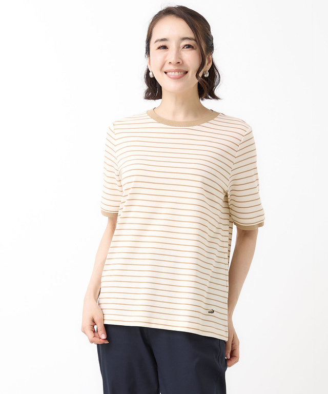 スノーコットン 鹿の子ボーダー Tシャツ【接触冷感】