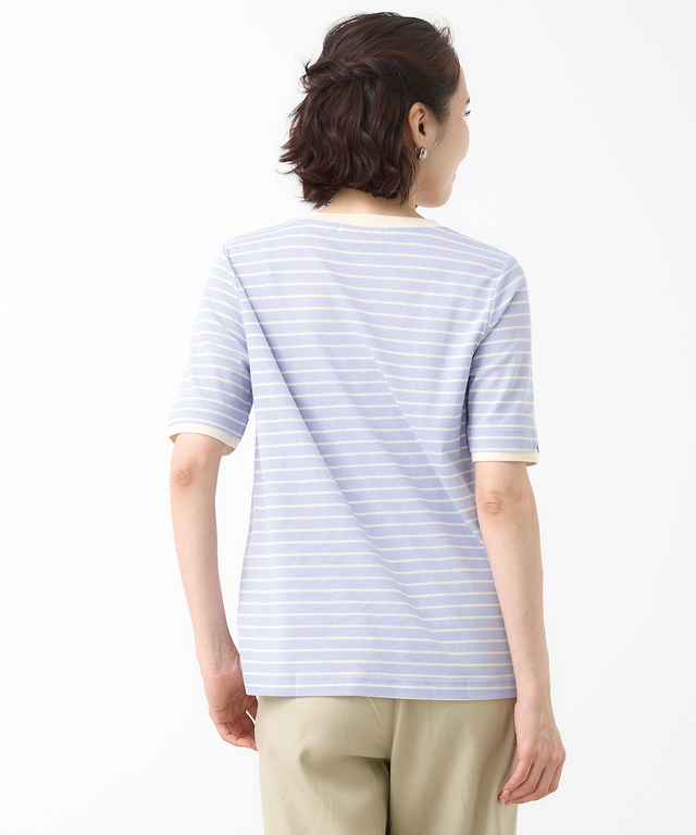 スノーコットン 鹿の子ボーダー Tシャツ【接触冷感】