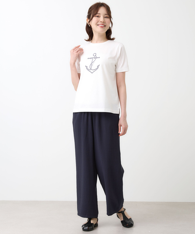 プレーティング天竺 アンカー柄 Tシャツ【UVカット】