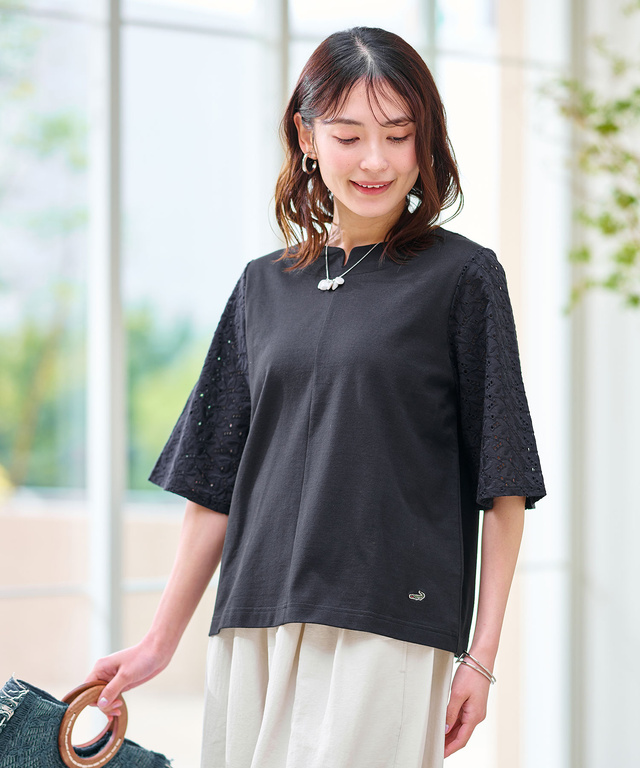 袖刺繍 天竺 カットソー