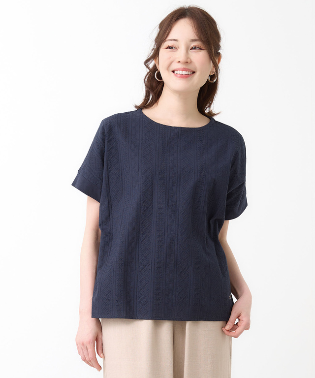 刺繍切り替え プルオーバー カットソー【オンラインショップ・一部店舗限定】
