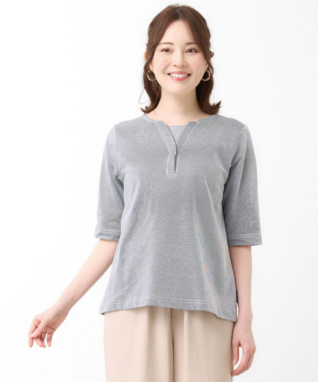 ストライプ ジャカード カットソー【UVカット】【オンラインショップ・一部店舗限定】