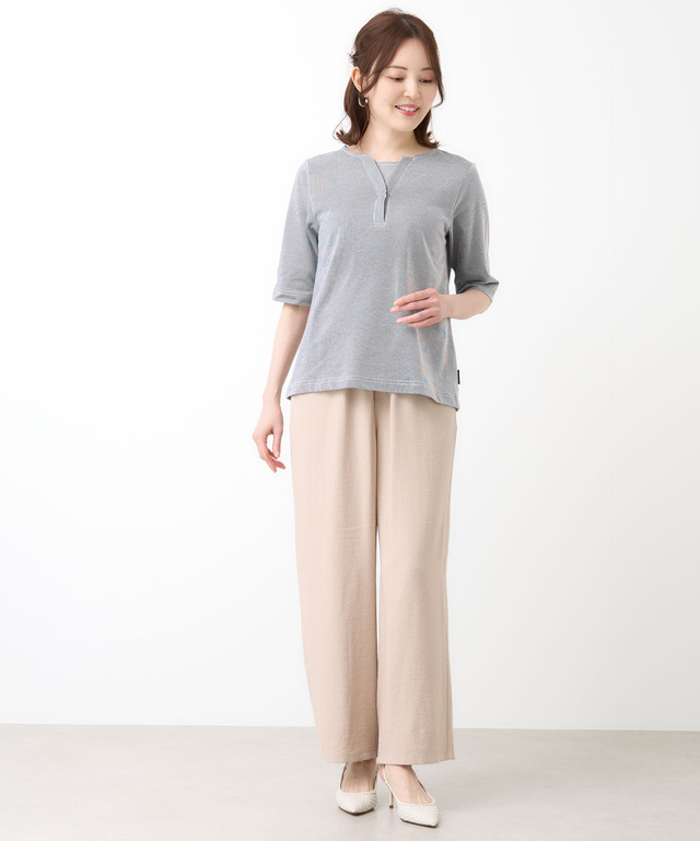 ストライプ ジャカード カットソー【UVカット】【オンラインショップ・一部店舗限定】