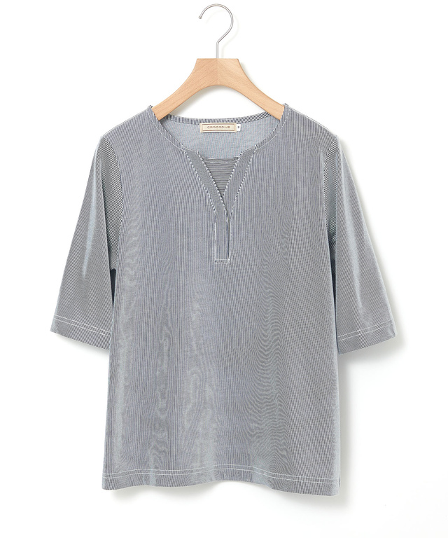 ストライプ ジャカード カットソー【UVカット】【オンラインショップ・一部店舗限定】