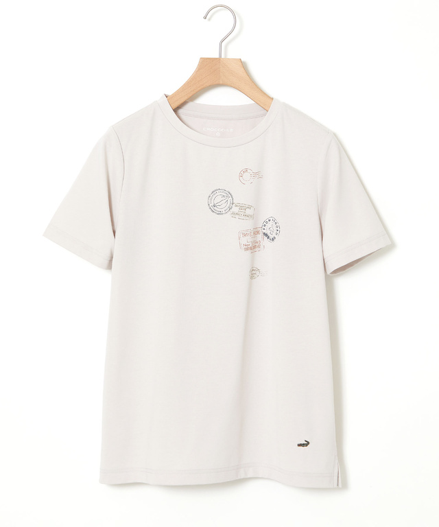 プレーティング天竺 スタンププリント Tシャツ