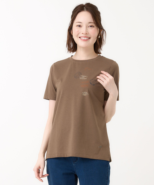 プレーティング天竺 スタンププリント Tシャツ