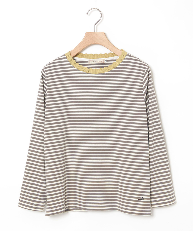 襟ニット ボーダー Tシャツ