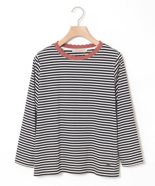 襟ニット ボーダー Tシャツ