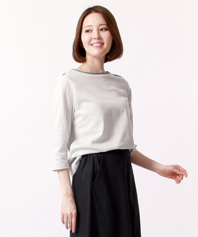 ストライプ7分袖Tシャツ