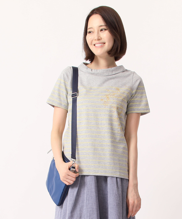 ボーダー花プリントTシャツ