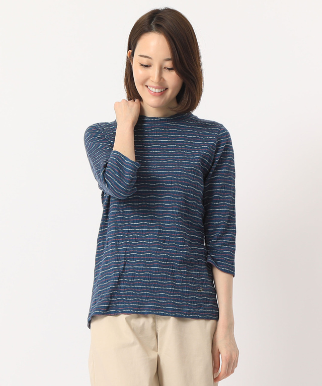 クロコダイルレディス シャーリングボーダーハイネックTシャツ