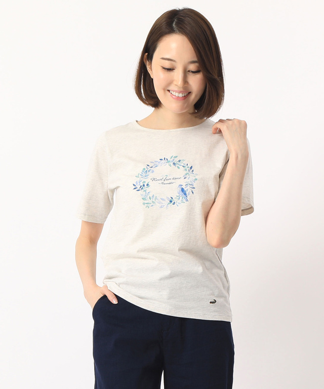 クロコダイルレディス リーフプリントTシャツ
