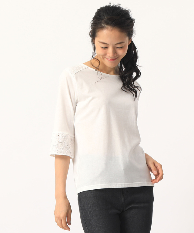袖レースTシャツ