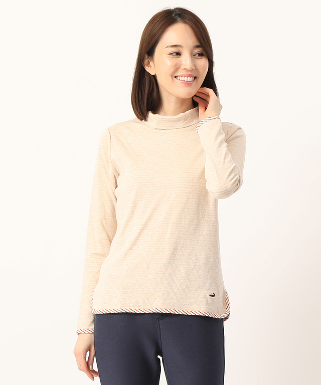 接結ボーダーハイネックTシャツ
