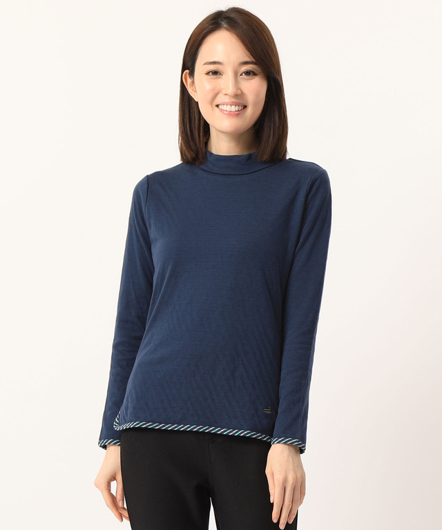 接結ボーダーハイネックTシャツ