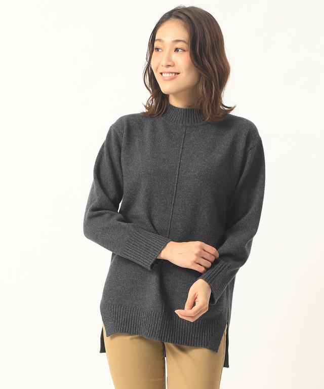 ★WEB限定★裾スリットハイネックニットチュニック【手洗いOK】