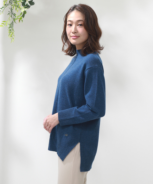 ★WEB限定★裾スリットハイネックニットチュニック【手洗いOK】