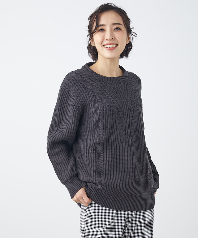 レディース コットンブレンド ケーブルデザイン ニット【手洗いOK】通販 [0303-31300] クロコダイル(CROCODILE)  公式通販サイト