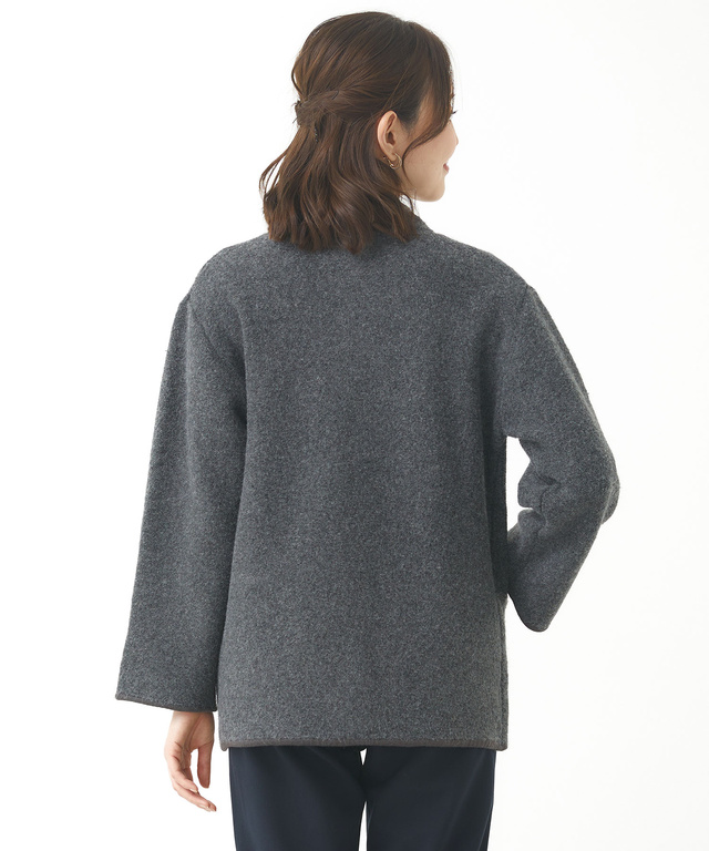 ウールブレンド スタンドカラー ニットコート