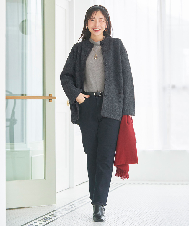 ウールブレンド スタンドカラー ニットコート