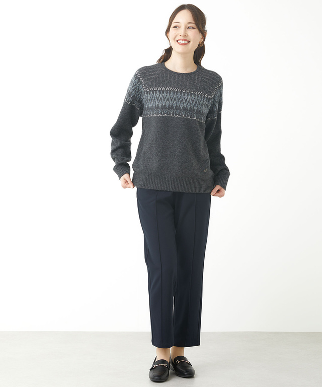 ウールブレンド フェアアイル柄 プルオーバーニット【手洗いOK】