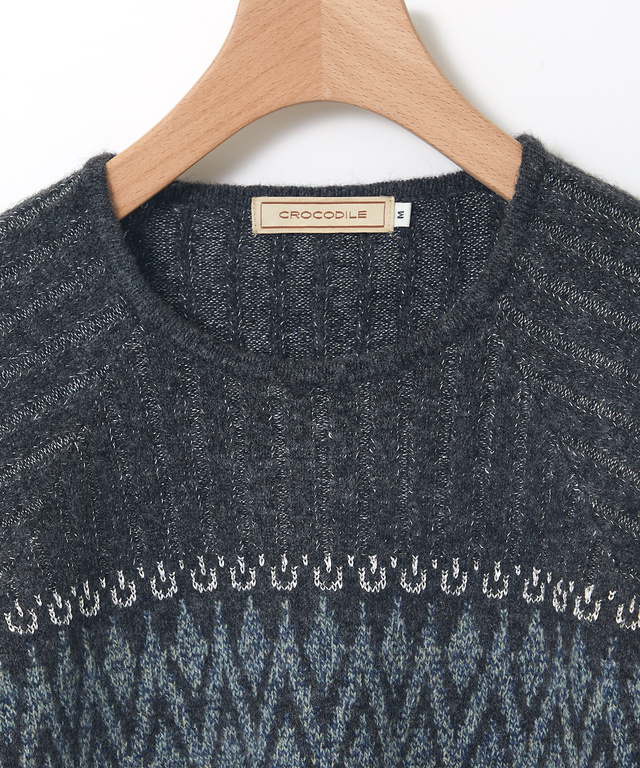 ウールブレンド フェアアイル柄 プルオーバーニット【手洗いOK】