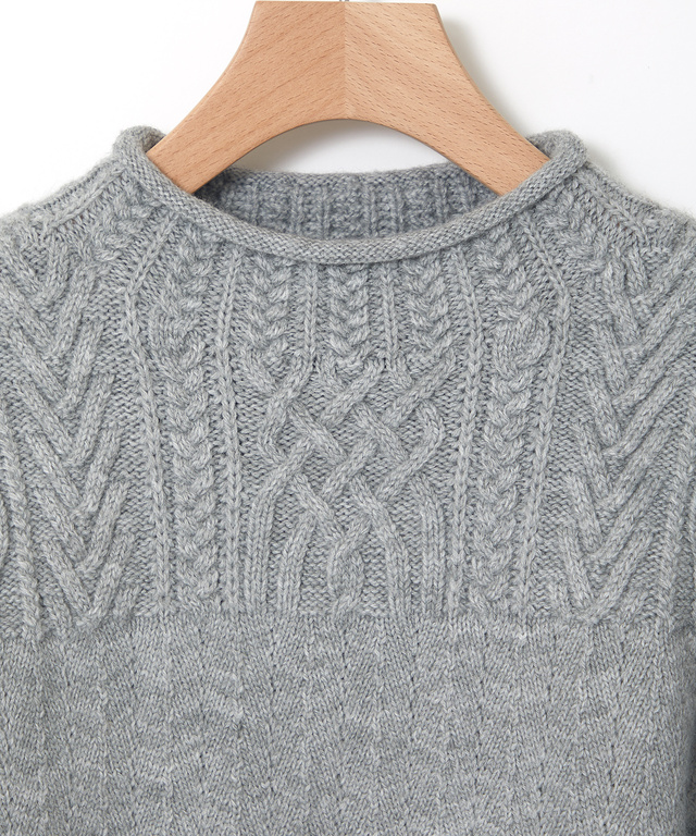 ウールブレンド ボトルネック ケーブルニット【手洗いOK】