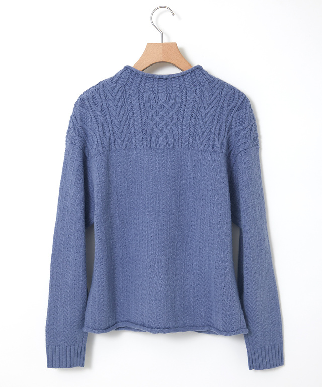 ウールブレンド ボトルネック ケーブルニット【手洗いOK】